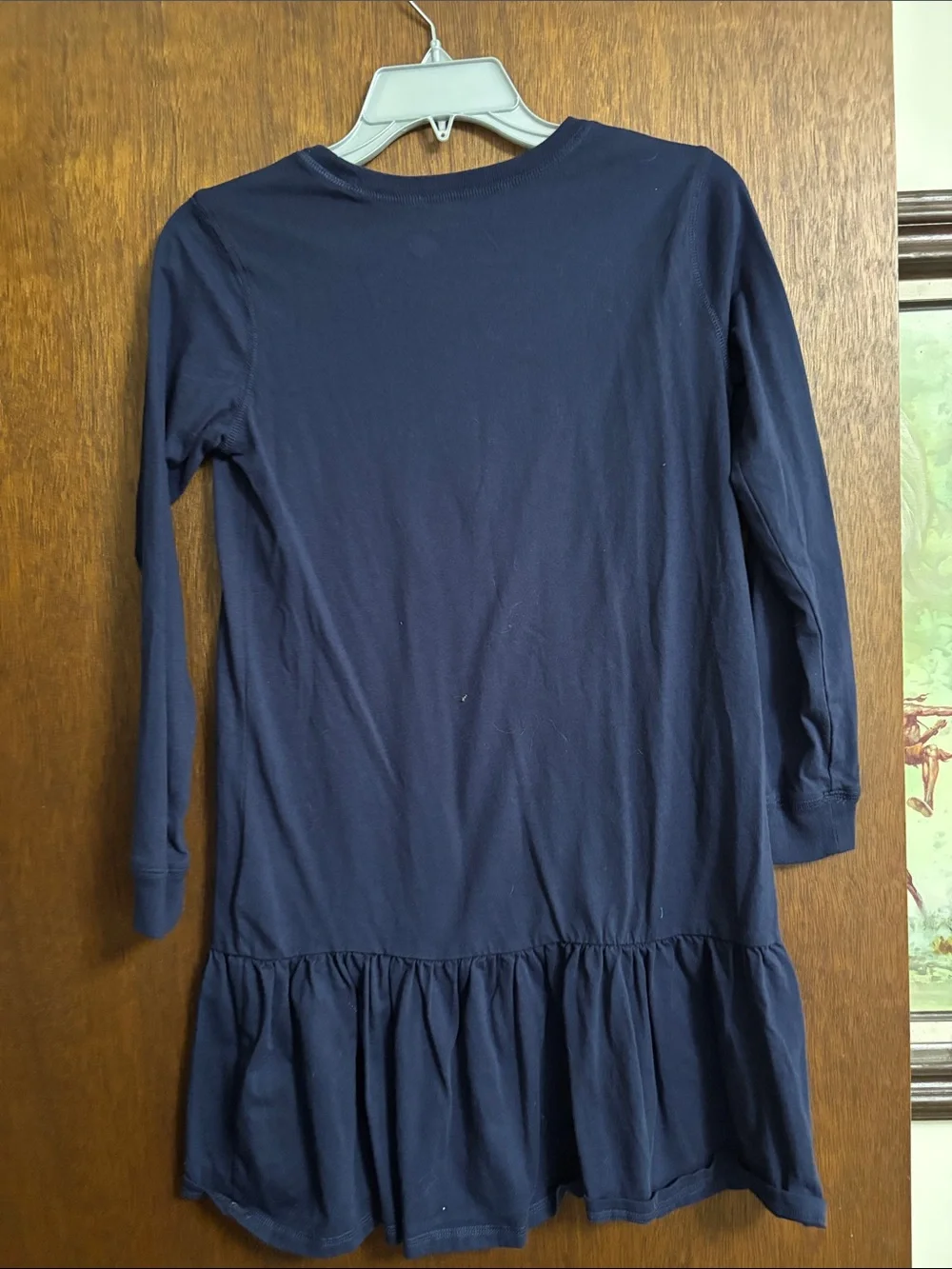Ralph Lauren Navy Long-Sleeve Ruffle-Hem Dress with Multicolor Polo Logo
